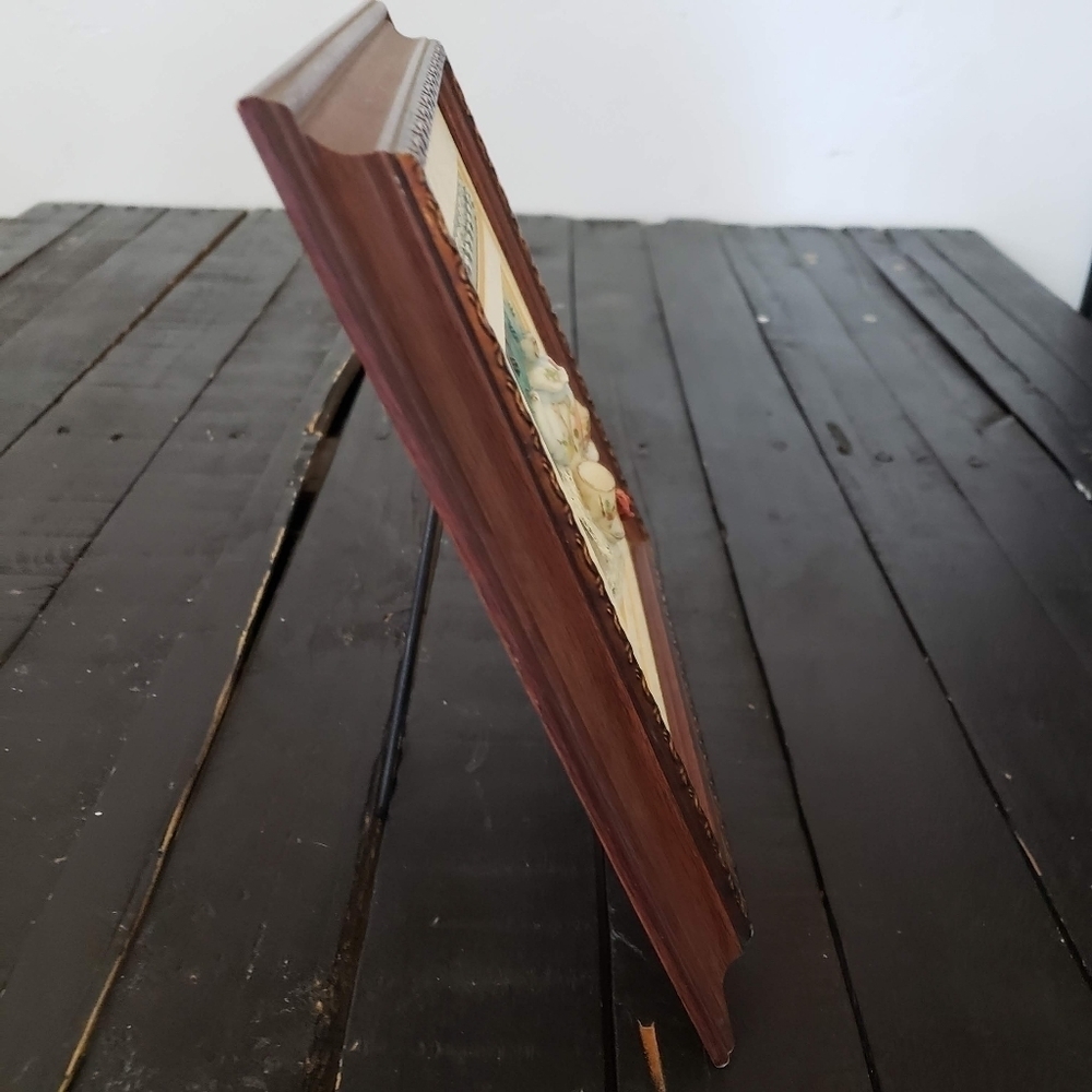 Vintage Tea Pot Victorian Frame Cherry Red Brown Blue Rose 3D Ceramic Resin - Picture 6 of 7